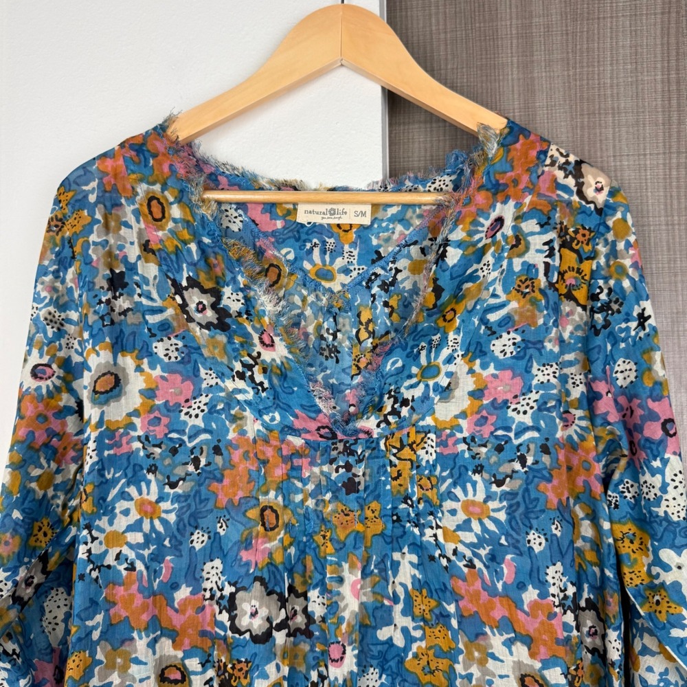 Natural Life Blue Floral Boho Mini Swim Cover Up In A Bag Tunic Size Medium - Picture 4 of 12